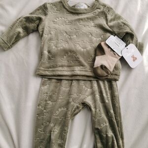 Rene Rofe Olive Dinosaur Pajama Set